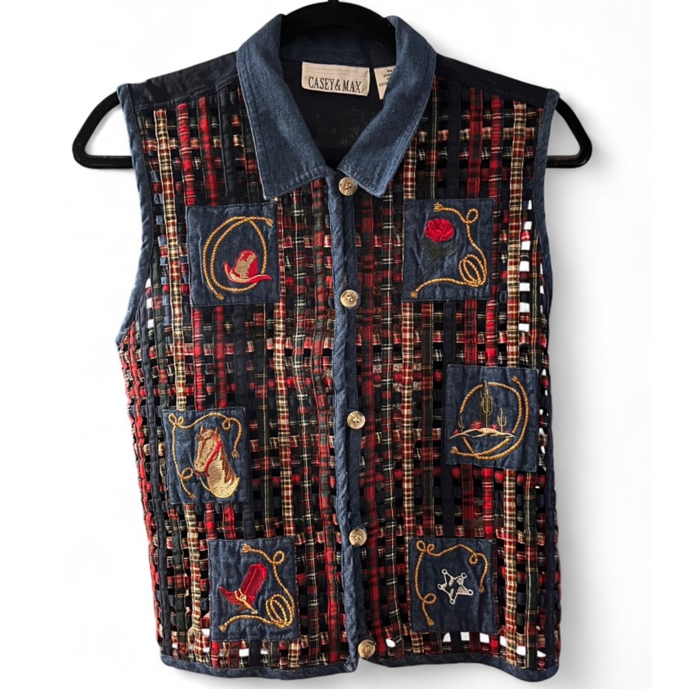 Vintage Casey & Max Multicolor cowboy Patchwork Vest